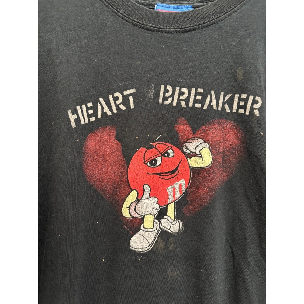 Heart Breaker Graphic T-Shirt Mens Black Short Sleeve Crew Neck XL Vintage M&M's